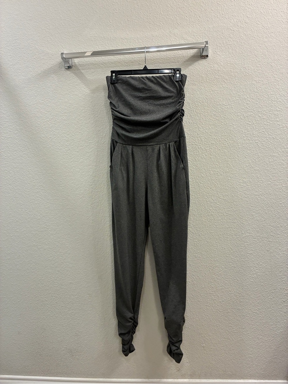 Streetwear Society Strapless Ruched Gray Jumpsuit